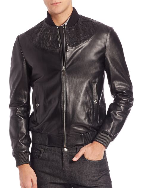 black versace jacket men|Versace leather jacket men's.